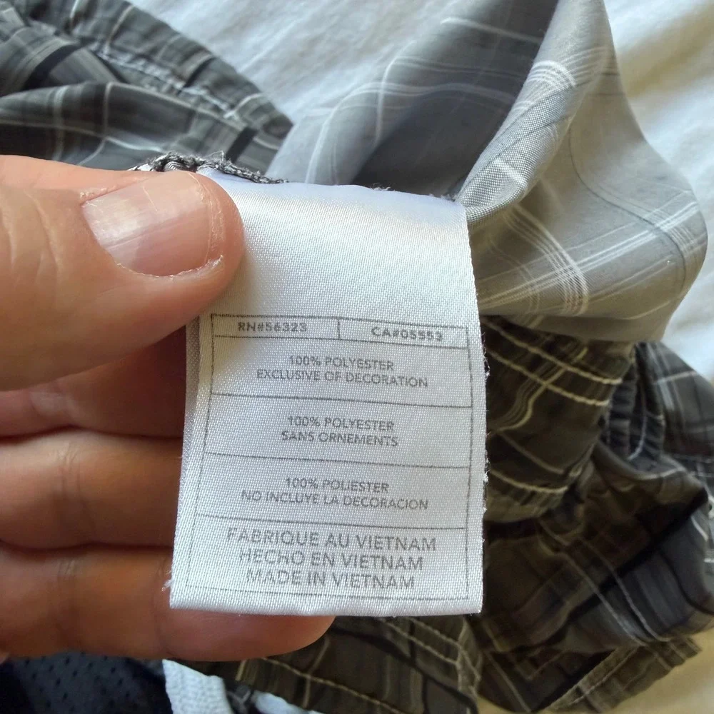 80's Nike Sportswear XL Plaid Cargo Board Shorts Grey Black‎ Swim Trunks